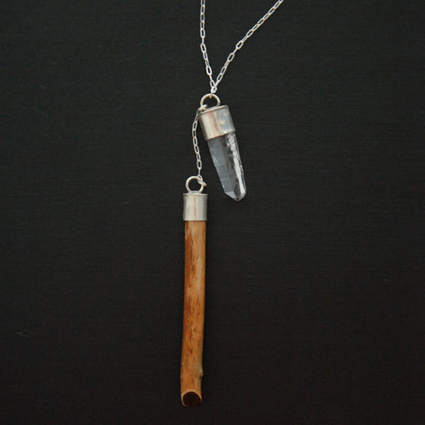 Crystal and Wood Charm Necklace