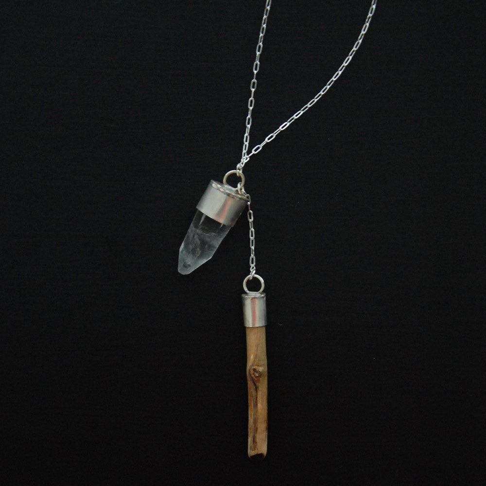 Crystal and Wood Charm Necklace